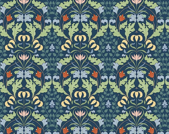 Ambleside Navy Blue Damask Cotton Fabric, Amanda Niederhauser for Riley Blake Designs