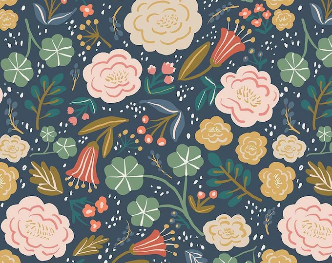 WIDE BACK Ivy Reese Floral Navy Blue Fabric by Deena Rutter for Riley Blake Designs, 108" Wide, WB16607-NAVY