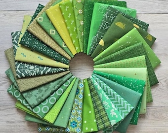 Go Green Mystery Bundle | Designer Fabric Scraps in Green | AGF & Riley Blake Cottons