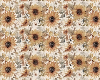 Evening on the Prairie Fabric: Watercolor Sunflowers in Cream Print by Modern Prairie for Riley Blake Designs, CD16743-CREAM