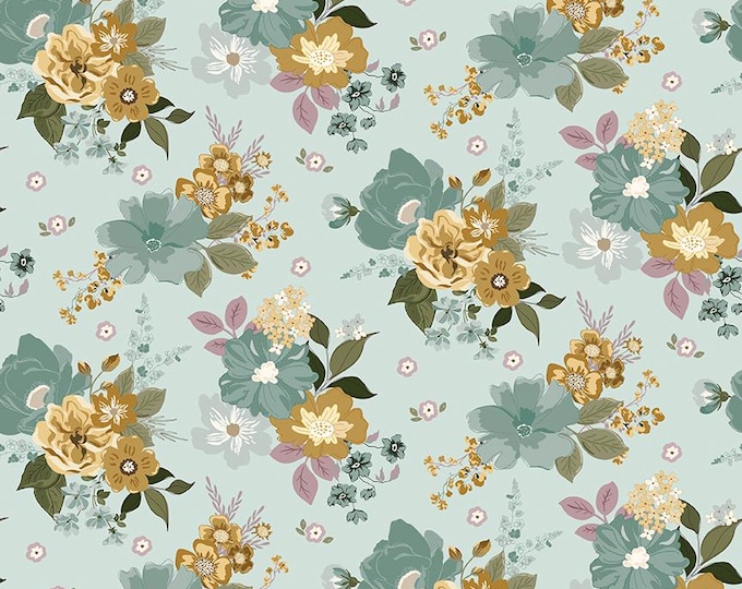 Renew Main Floral Bleached Denim Quilting Cotton Fabric by Sandy Gervais for Riley Blake Designs, C17280-LATTE