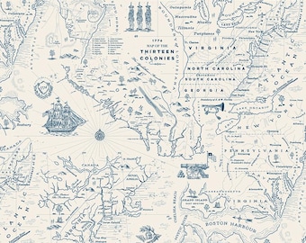 Independence: Colonial Map Cream Fabric by Riley Blake Designs, C17332-CREAM