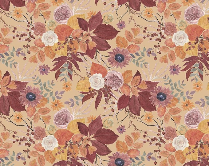 Evening on the Prairie Fabric: Beige Floral Print by Modern Prairie for Riley Blake Designs, CD16740-BEIGE