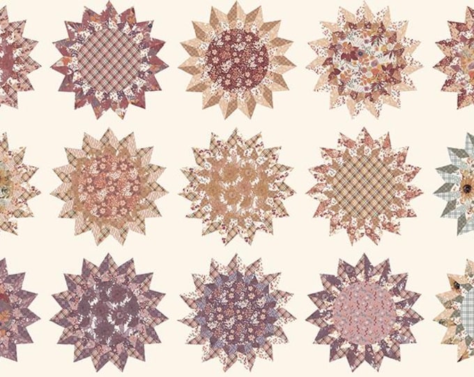 Evening on the Prairie: Sunflowers Cheater in Cream by Modern Prairie for Riley Blake Designs, 15-Flower Panel, 23 inches, Continuous Cuts
