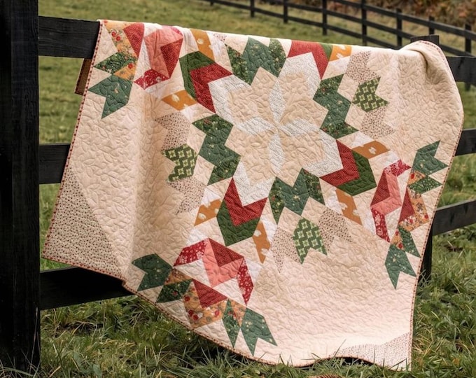80.5” x 80.5" Quilt Kit | Evergreen Trail Quilt Kit by Sharon Holland | Christmas Quilt Kit | Green Red Full/Queen Woodland Quilt