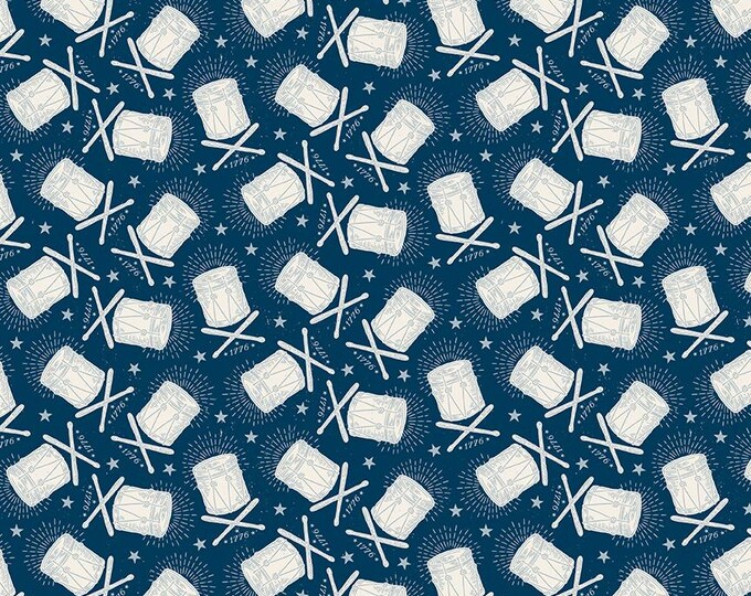 Independence: Colonial Drums Oxford Navy Blue Fabric by Riley Blake Designs, C17335-OXFORD