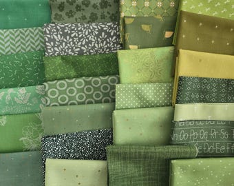 Mystery Bundles - Green Tonal Quilting Cotton Fabric Scraps, Fat Quarters, Fat 8ths – Riley Blake, Art Gallery Cotton Prints