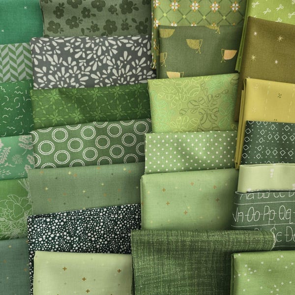 Mystery Bundles - Green Tonal Quilting Cotton Fabric Scraps, Fat Quarters, Fat 8ths – Riley Blake, Art Gallery Cotton Prints