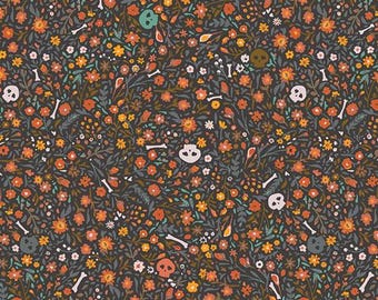 Enshadow Cotton Fabric by Katarina Roccella for Art Gallery Fabrics | Boneyard Ember | Halloween Cotton Quilting and Garment Fabric