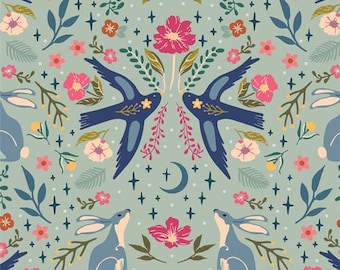 Starling, Art Gallery Fabrics Moonlit Forest Dawn Print, by Maureen Cracknell for Art Gallery Fabrics, Fabric by the Yard