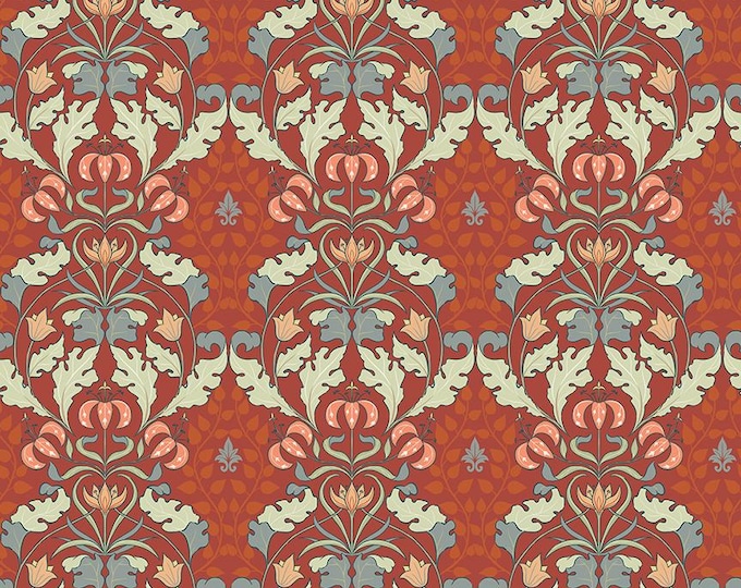 Ambleside Tapestry Cotton Fabric, Adobe Red Damask Print, Quilting Apparel Home Decor
