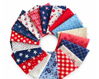 Mystery Fabric Scrap Pack: Americana Red, White, and Blue Fat Quarters