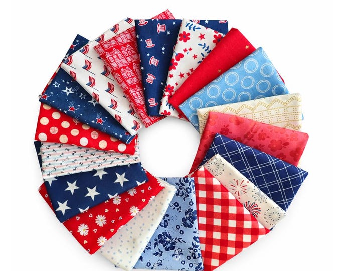 Featured listing image: Mystery Fabric Scrap Pack: Americana Red, White, and Blue Fat Quarters
