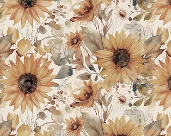WIDE BACK Evening on the Prairie Fabric: Watercolor Sunflowers in Cream Print by Modern Prairie for Riley Blake Designs, WB16751-CREAM