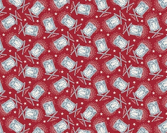 Independence: Colonial Drums Cherry Tart Red Fabric by Riley Blake Designs, C17335-CHERRYTART