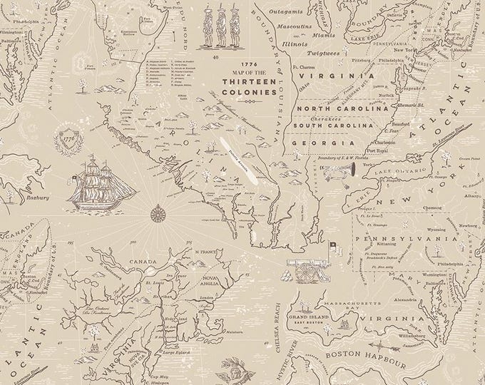Independence: Colonial Map Beige Fabric by Riley Blake Designs, C17332-BEIGE