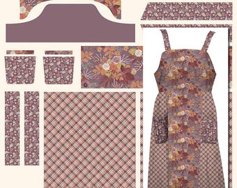 Evening on the Prairie Cottage Core Apron Panel, Apron Pattern, HD16754-GRAPE