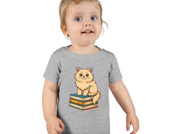 Adorable Toddler Cat T-Shirt, Cute Cat Shirt, Toddler Gift, Kids Cat Lovers Tee, Books and Cats, Perfect for Birthdays
