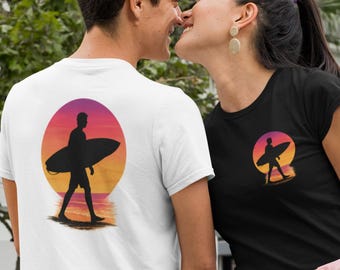 Surfer Silhouette Sonnenuntergang Kinder T-Shirt | Surfbrett-Strand-Sonnenuntergang