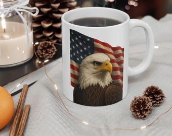 Keramische mok patriottische adelaar - 11 oz en 15 oz, koffiemok Amerikaanse vlag, uniek cadeau voor veteranen, 4 juli, theeliefhebbers, woondecoratie