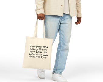Love Themed Tote Bag, Print Market Tote, Romantic Canvas Bag, Valentine's Day Gift, Grocery Tote, Reusable Shopping Bag