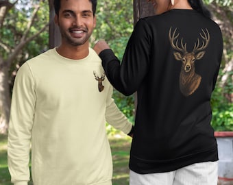 Buck Deer Graphic Long Sleeve Tee, Unisex Casual Wear, Gift for Nature Lovers, Deer Hunter, Outdoor Adventure Top