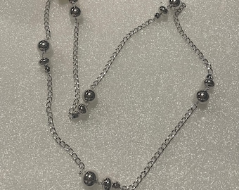 Vintage Monet Orbit long ball & chain necklace with tags silver tone