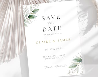 Botanical Save The Date Card Template, Minimal Wedding Stationery, Editable Mobile Evite
