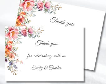 Floral Danke-Karte, Vorlage, Romantische Blumenrahmen Hochzeit Briefpapier, Digital Download