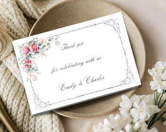 Vintage Rose Thank You Card Template, Elegant  Classic Editable Printable Canva Template