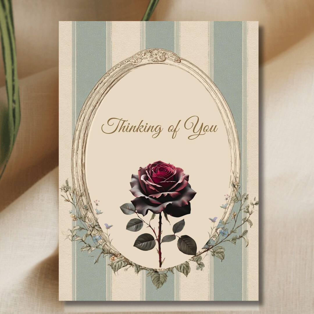 Vintage Rose Thinking of You Printable Card, Elegant Floral Greeting ...