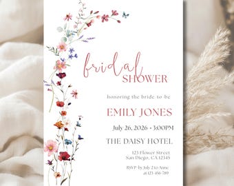 Wildflower Bridal Shower Invitation Template, Editable Printable Floral Invite, Electronic IPhone Evite,