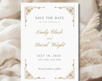 Old Money Save The Date Template, Classic Wedding Stationery, Editable Canva  Printable & Mobile Invite