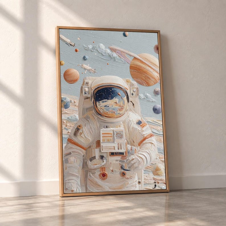 Space Wall Art for Kids Room, Astronaut Canvas Print, Solar System ...