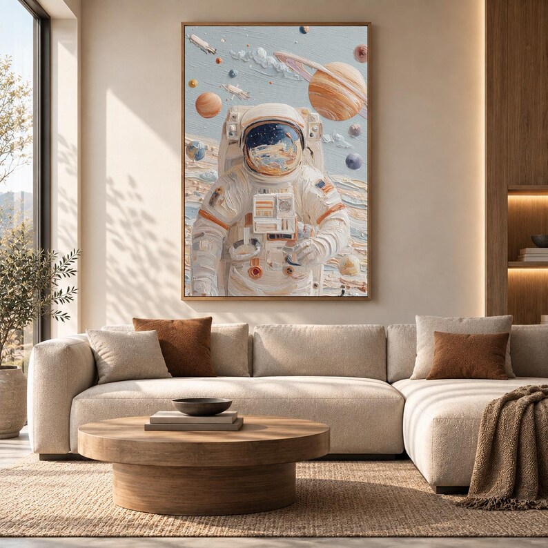 Space Wall Art for Kids Room, Astronaut Canvas Print, Solar System ...