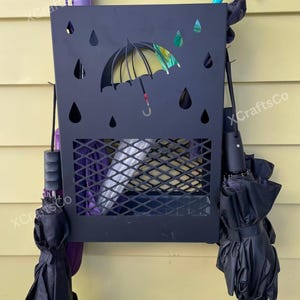 Metal Umbrella Stand with Stable 4 Hooks, Space Saving Rack, Drip Tray Stand, Hallway Umbrella, Entryway Organizer, Umbrella Holder