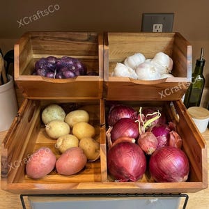 Stackable Wooden Potato and Onion Storage Bin, Pantry Organizer, Vegetable Storage Box, Potato Keeper, Kitchen Pantry Storage