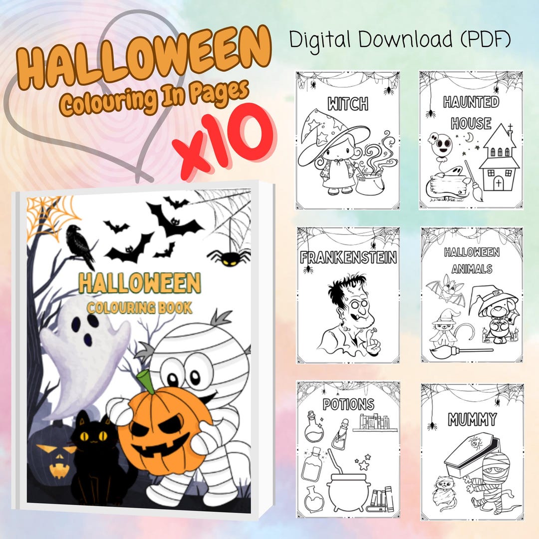 Halloween Coloring Drawing Pages for Kids | 10 Printable PDF Sheets ...