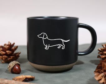 Dachshund Tea Mug with Speckled Glaze, Pottery Coffee Mug,Engraved Ceramic Mug , Dachshund Memorial ,gift idea dog lover