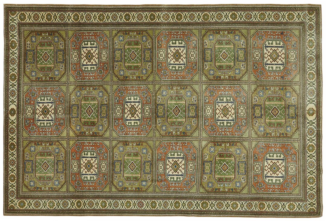 6x9 Traditional Geometric Rug, Vintage Home Decor, Neutral Green Carpet ...