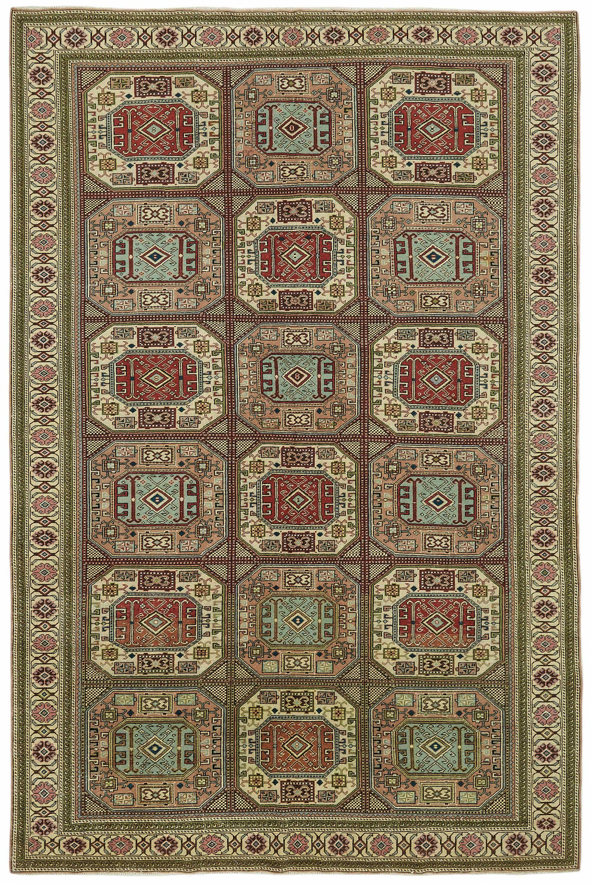 6x10 Traditional Geometric Rug, Vintage Home Decor, Neutral Green ...