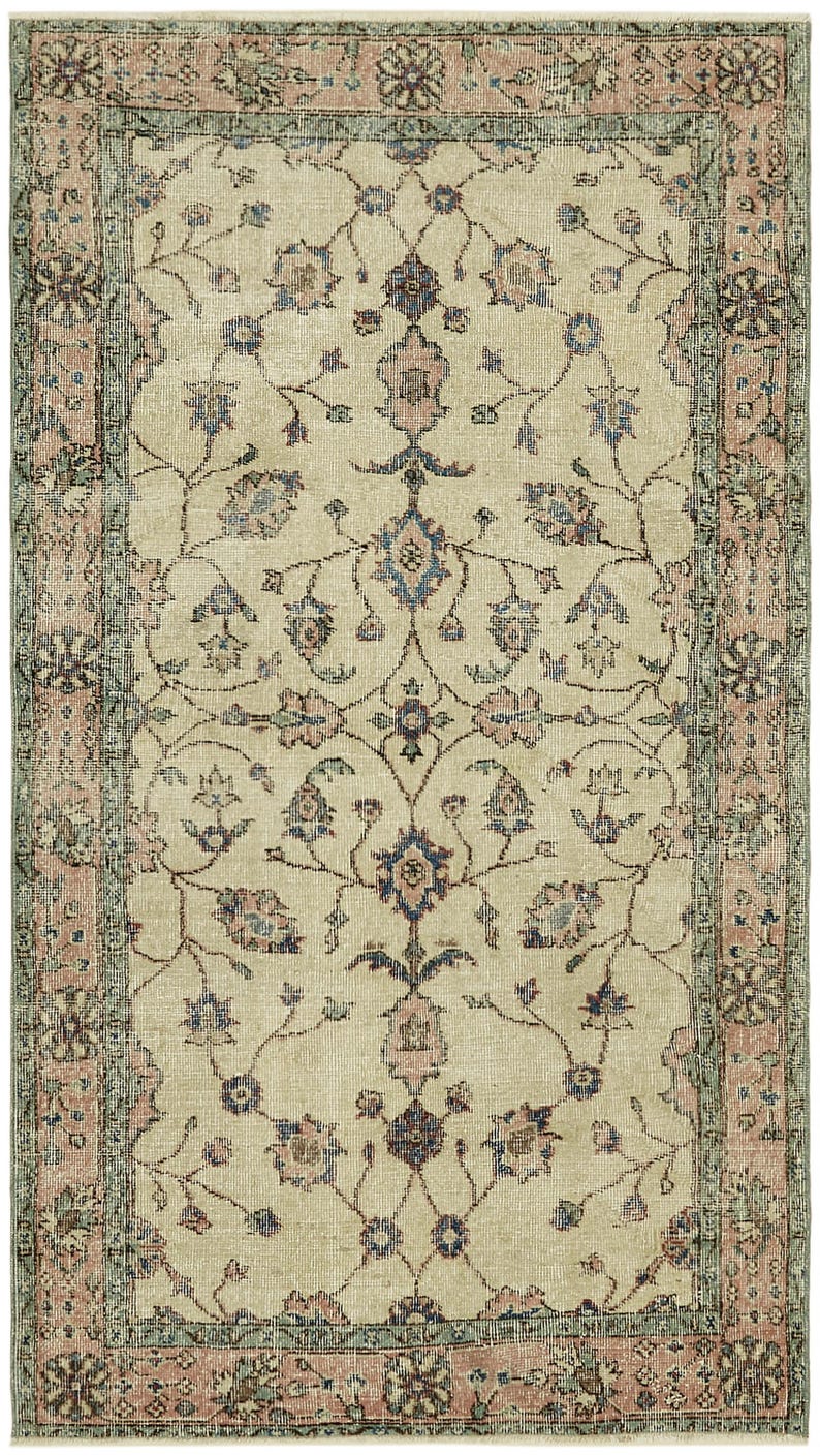 Turkish Rug Names Vintage Hand-knotted Turkish Rug, Washed Wool, Floral Palmettes (3'8