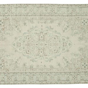 7x11 Handknotted Wool Rug, Oushak Style Kayseri Rug, Faded Beige Carpet
