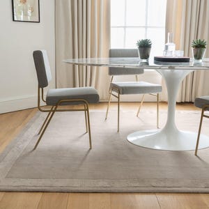 Loom Knotted Wool & Art Silk Rug – Luxury Grey Minimalist Rug, Modern Silk Blend Area Rug, Neutral Border Rug, Handmade Custom Size Carpet