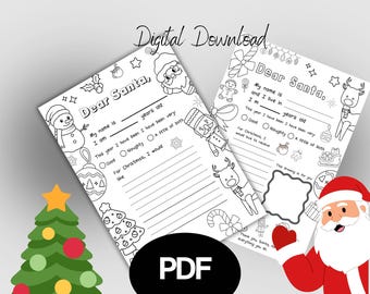 Letter to Santa Christmas Coloring Printable PDF Dear Santa Letter for Kids Christmas Wish List Xmas Letter Template