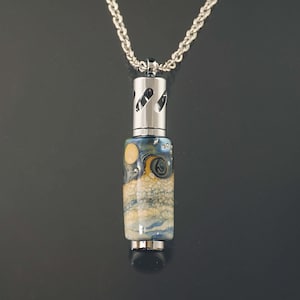 FRISKEY handmade Lampwork Glass Beads & Jewelry, Midnight Ocean Aromatherapy necklace