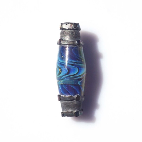 FRISKEY handmade Lampwork Glass Beads, Captured Wave Bicone Focal