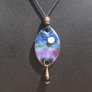 FRISKEY handmade Lampwork Glass Beads & Jewelry, Enameled Midnight Sky pendant necklace