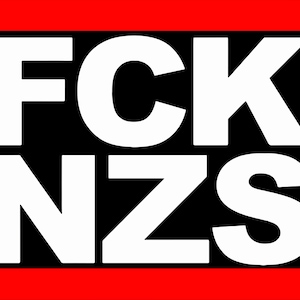 FCK NZS Declaración contundente PNG, Diseño tipográfico antinazi, Gráfico de protesta, Descarga digital, Obra de arte de alto contraste en negro, rojo y blanco.
