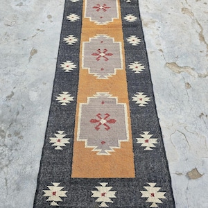 Handwoven Kilim Runner Rug | Wool Jute Tribal Stair Rug